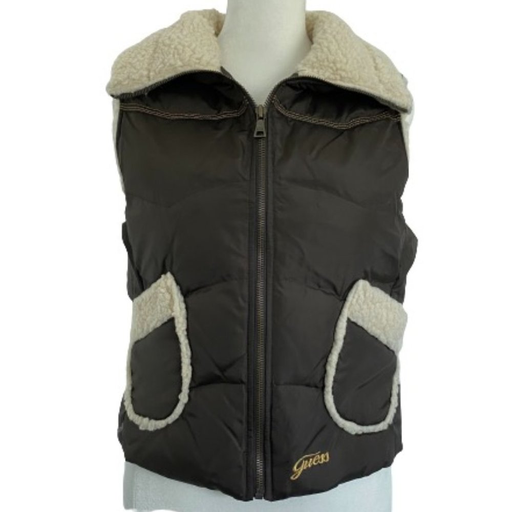 Guess Puffer Vest w/ Fleece Lined Collar